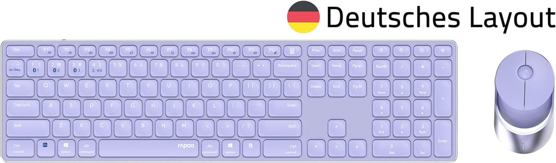 Rapoo 9850M kabelloses Tastatur-Maus Set Wireless Deskset 1600 DPI Sensor wiederaufladbarer Akku fla