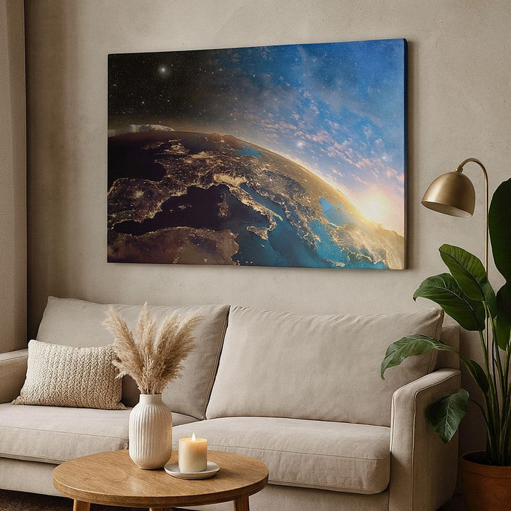 ARTTOR Bilder auf Leinwand Kosmos Erde Leinwandbild mit Rahmen 70x50cm Wandbilder Dekoration Wohnzim