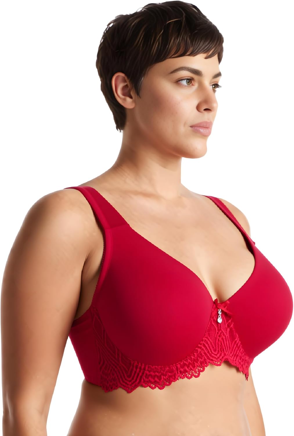 Curve Muse Damen Ungefüttert Bügel Spitze BH mit Gepolstert Schulter Gurte 75B Dunkelrot, Nackt(2er