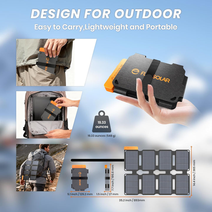 Flexsolar 25W Mini Faltbares Solarpanel im Taschenformat,Wasserdichter E-Film Tragbares Solarladeger