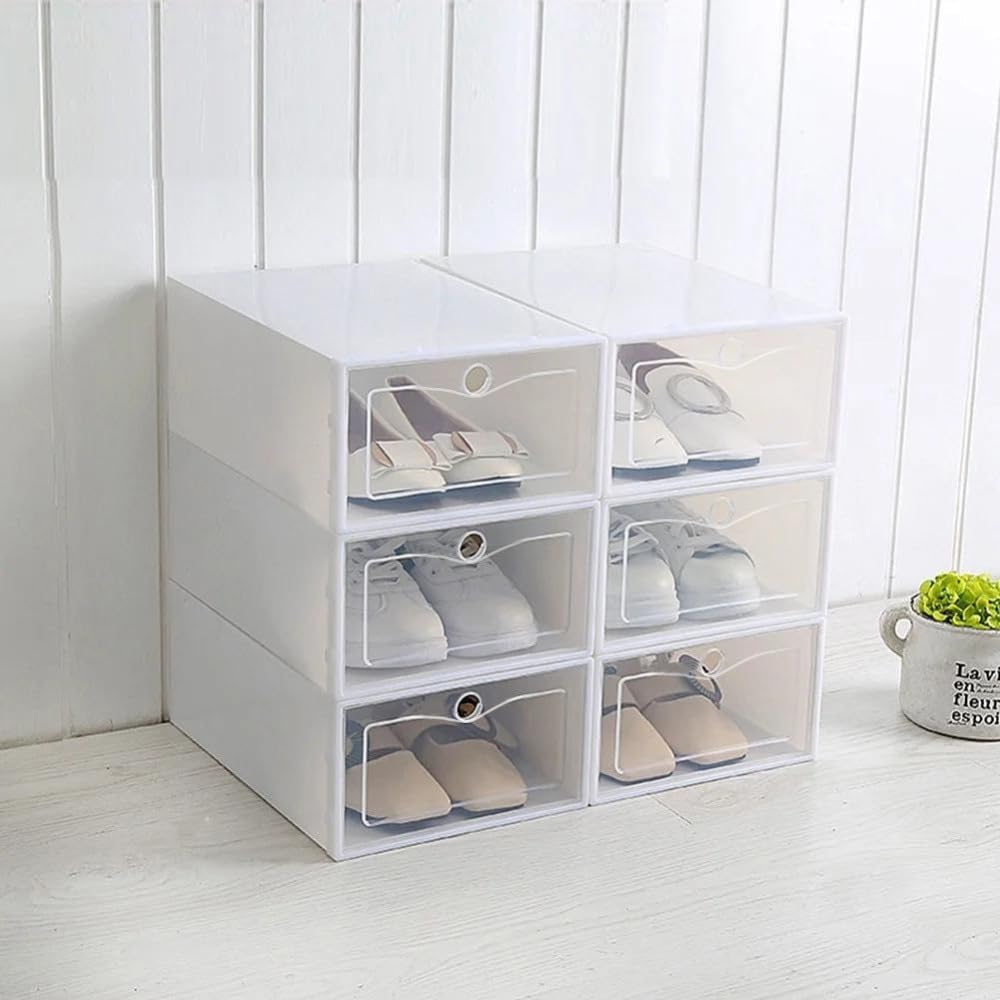 ZOLTA Schuhboxen Set 10 Stück stapelbar Aufbewahrungsboxen 33x23x14 cm Weiss mit transparenter Klapp