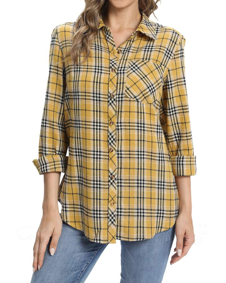 fuinloth Hemd Damen Kariert Trachtenbluse Plaid Langarmshirt Flanell Bluse Elegant Oberteile aus Bau