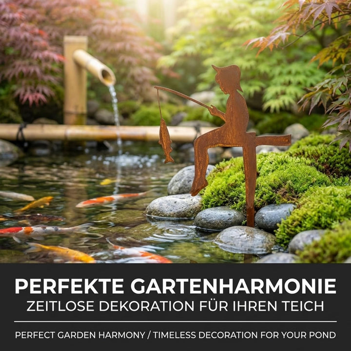Edelrost Angler Gartenstecker-einfach einsteckbare Rostdeko aus hochwertigem Cortenstahl für Garten,
