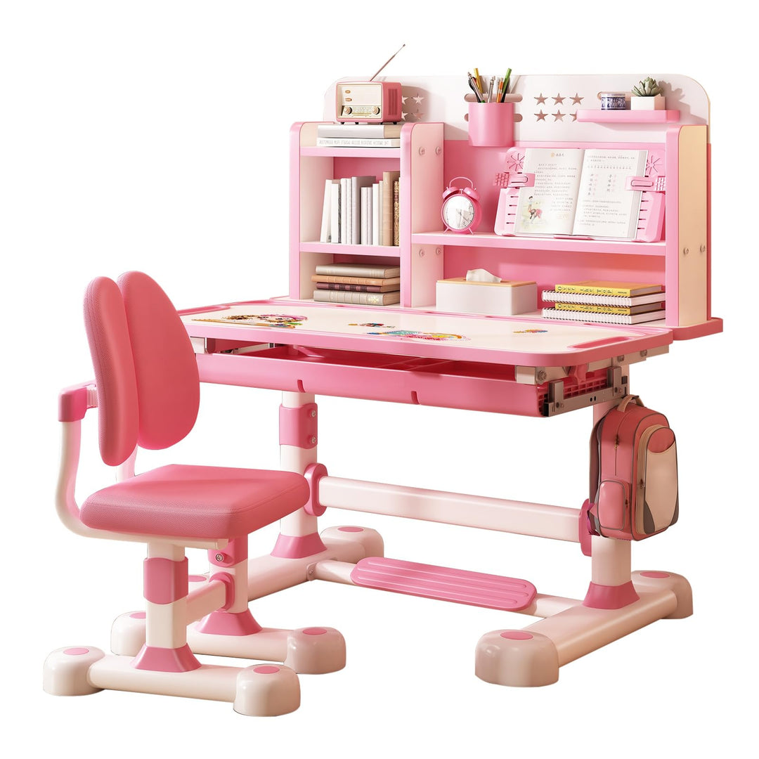 Schreibtisch- und Stuhl-Set, höhenverstellbar, für Kinder, Schule, Studium, Tischstuhl-Set mit Sitzk