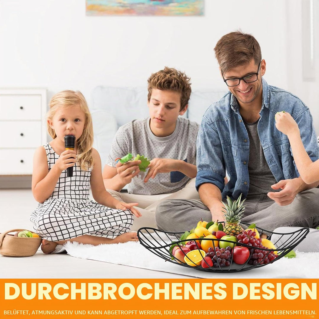 1er Set Obstkorb Metall Schwarz – Moderner Früchtekorb Deko für Küche & Esstisch, Atmungsaktiver Dra