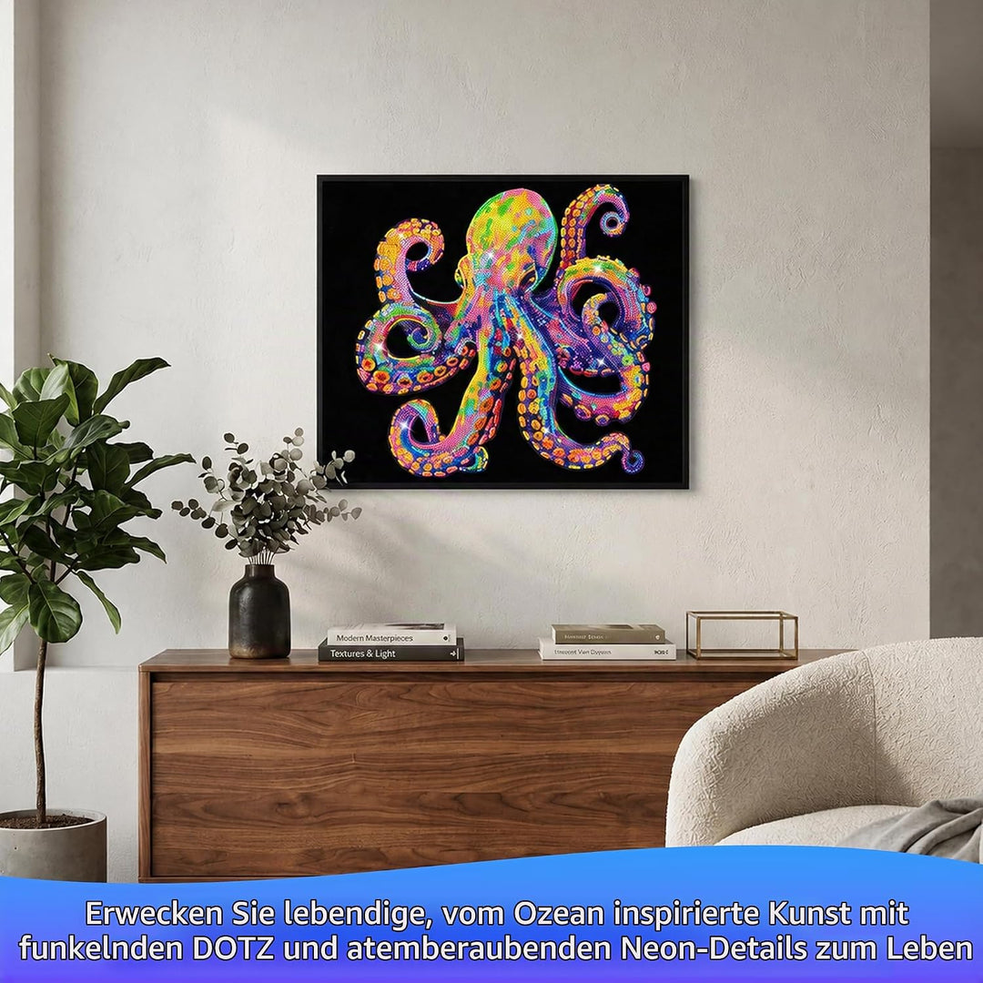 DIAMOND DOTZ 2594372 Original 5D Diamond Painting Set, Neon Oktopus, mit Neonfarben und Samt, DIY Di
