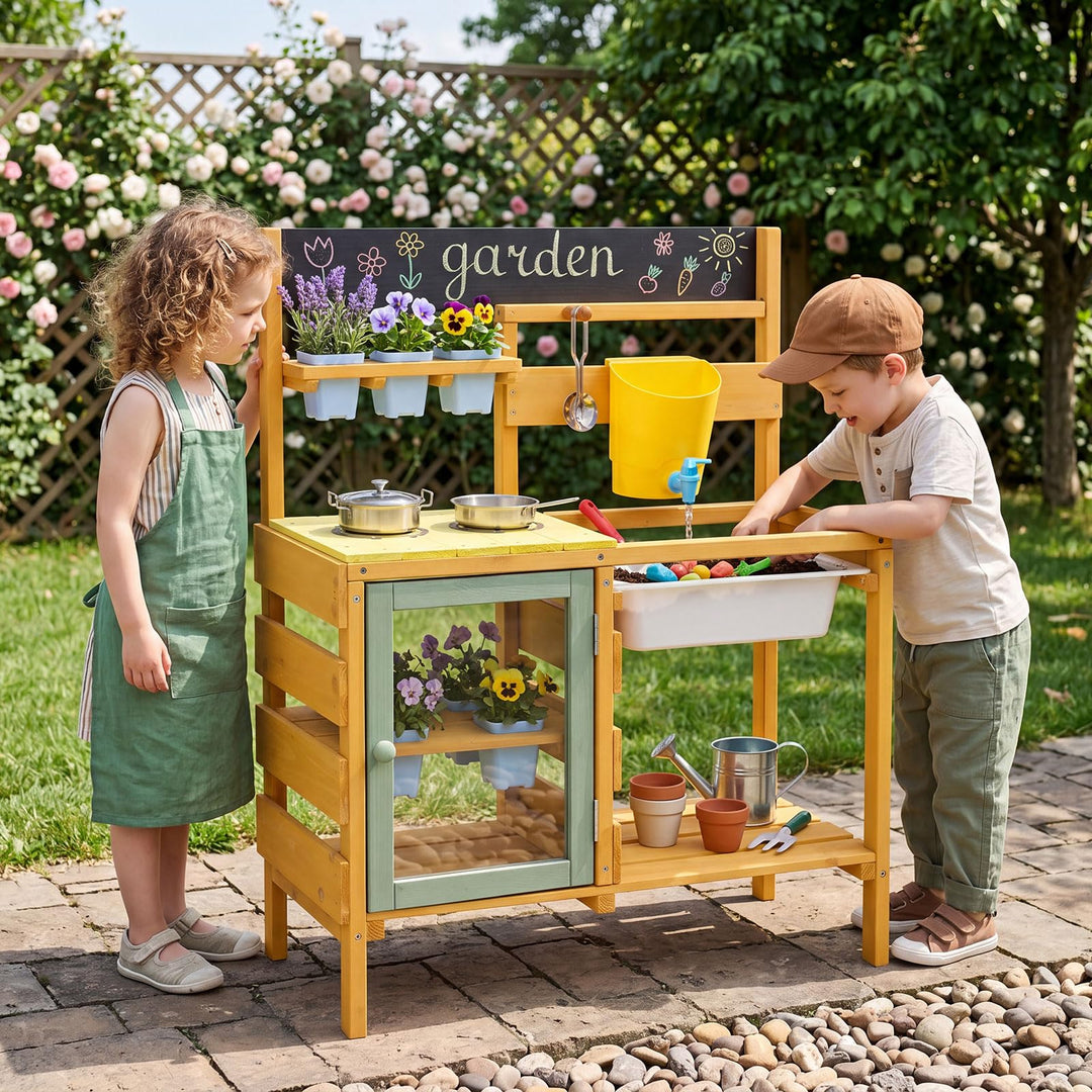 COSTWAY Matschküche Kinder Outdoor, Spielküche mit Wassertank &amp; Wasserhahn