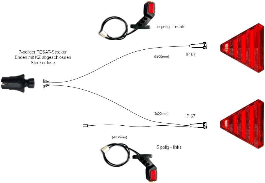 Anhängerbeleuchtung SET LED Rückleuchten Umrissleuchten Kabel 5,6m für Anhänger