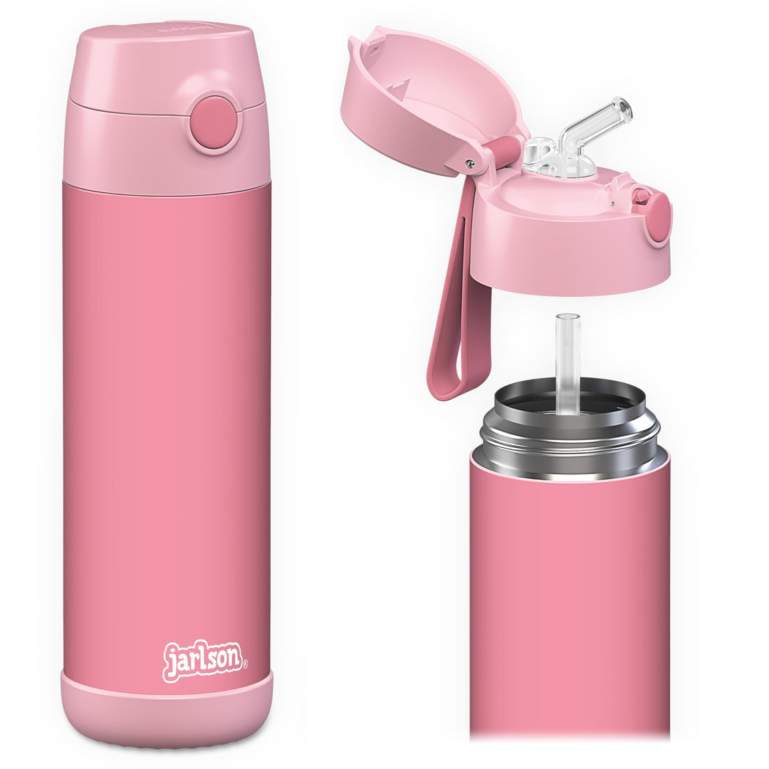 Jarlson® Trinkflasche Kinder Edelstahl CHARLI mit Strohhalm - Thermosflasche 350ml - TÜV geprüft - B