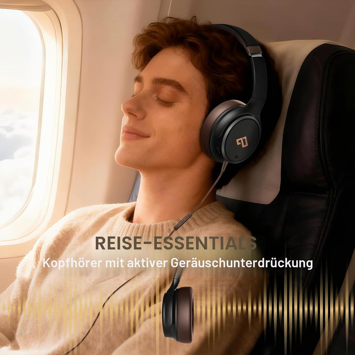INFURTURE USB C Kopfhörer mit Kabel Noise Cancelling Kopfhoerer Over Ear | Braune Kopfhörer, 28 dB A