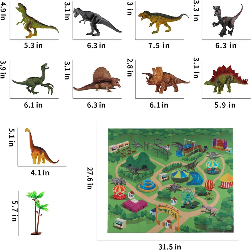 TEMI Dinosaurier Spielzeugfigur mit Aktivität Spielmatte & Bäume, pädagogisch realistisches Dinosaur