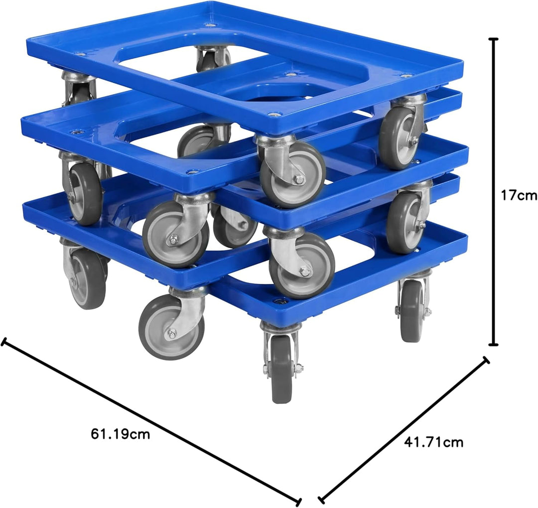 5 Stück Transportroller für Kisten 60 x 40 cm mit 4 Lenkrollen in blau