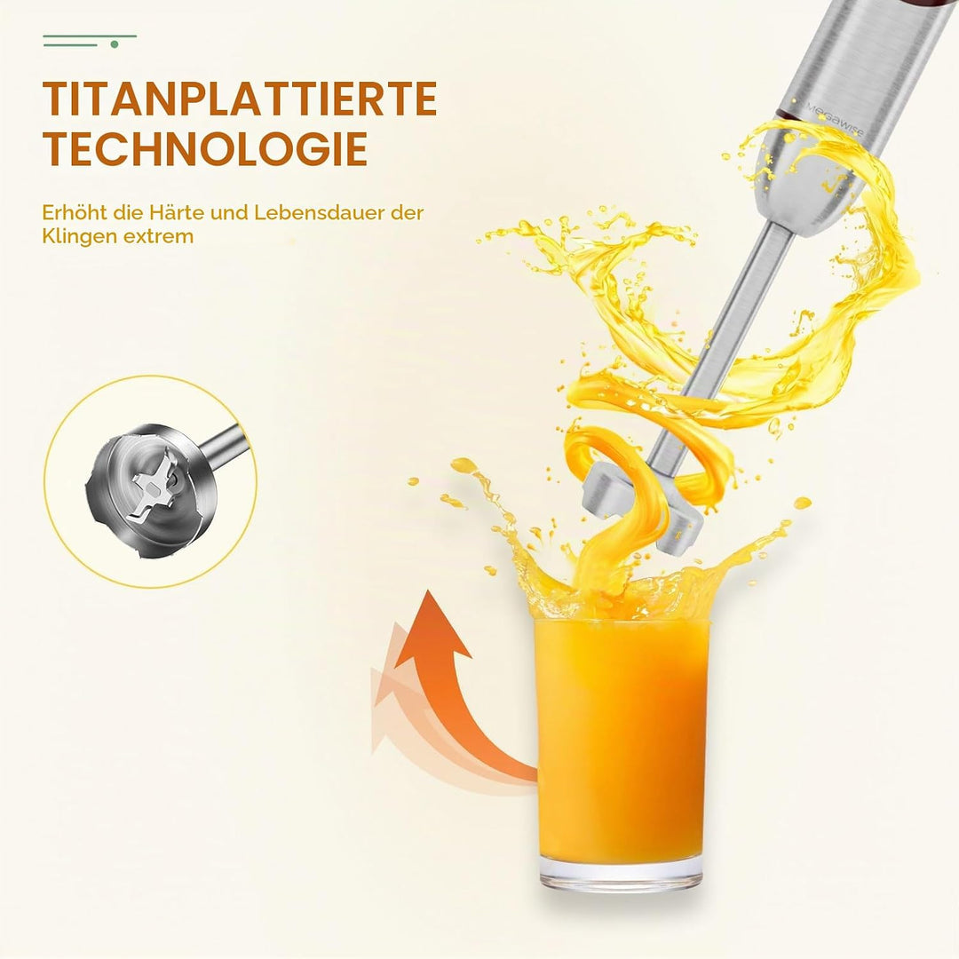 MegaWise 5-in-1 Stabmixer-Set, 400W Stabmixer mit variabler Geschwindigkeitsregelung, inklusive Schn