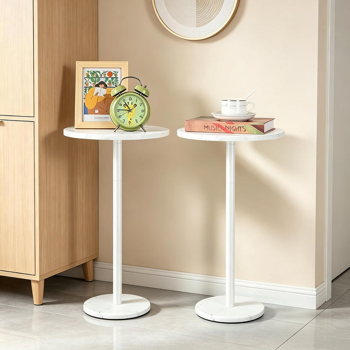 smusei Kleiner Weiss Beistelltisch, runder Couchtisch mit Marmorsockel Sofa-Beistelltisch für Wohnzi