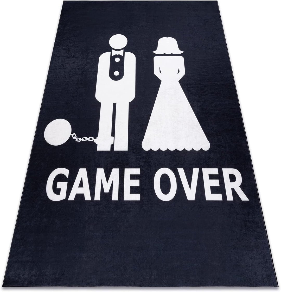 Waschbarer Teppich Bambino 'Game Over' Hochzeit, Junggesellenabschied, rutschfest - schwarz 80x150 c