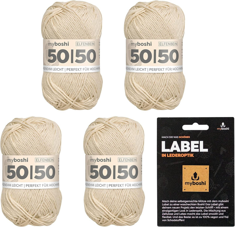 myboshi 50/50-Ganzjahres-Wolle, inkl. original myboshi Label in Lederoptik, für Oberbekleidung geeig