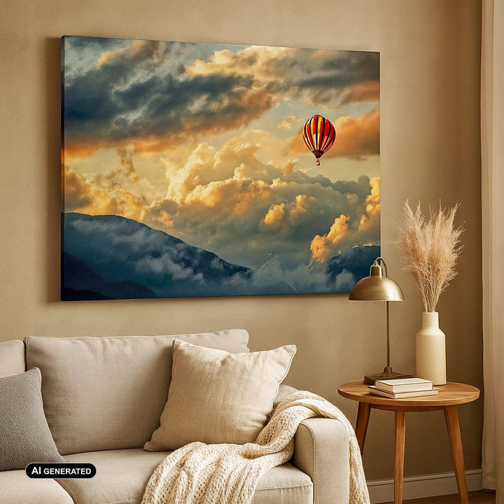 Bilder auf Leinwand Wolken Ballon Flug Leinwandbild mit Rahmen 70x50cm Wandbilder Dekoration Wohnzim