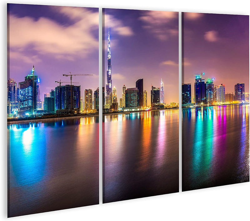 Bild auf Leinwand Dubai Skyline In Der Abenddämmerung UAE Wandbild Poster Kunstdruck Bilder Format: