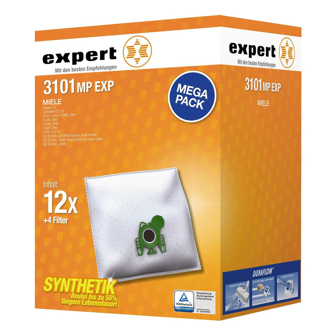 Expert 3101 MP EXP Staubbeutel Megapack 12 Beutel + 4 Filter für u.a. Miele