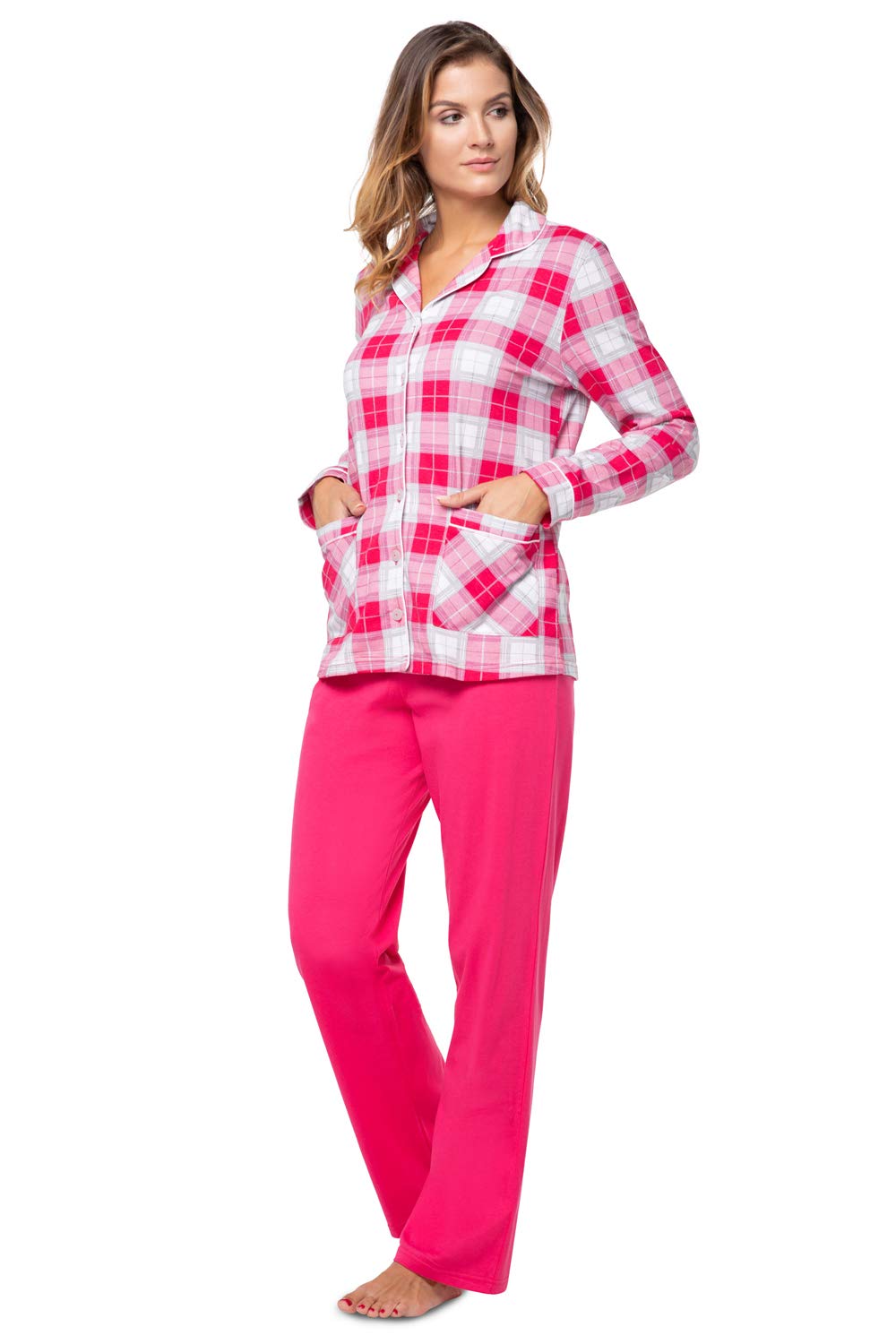 e.FEMME® Damen Schlafanzug Linda K-2009 aus Baumwolle 36 Amarant Kariert/ Amarant, 36 Amarant Karier