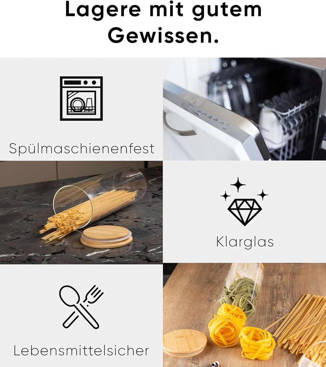 Deco haus® Spaghetti Aufbewahrung 3er Set - Vorratsgläser mit Deckel + Etiketten [LUFTDICHT] - Für M