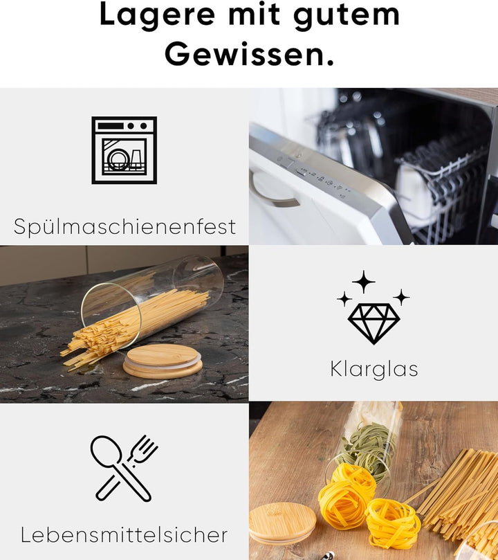 Deco haus® Spaghetti Aufbewahrung 3er Set - Vorratsgläser mit Deckel + Etiketten [LUFTDICHT] - Für M