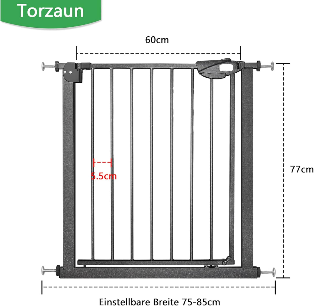 XMTECH Türschutzgitter Ohne Bohren Treppengitter für Kinder 75-85cm breit，Auto-Close Baby Türgitter