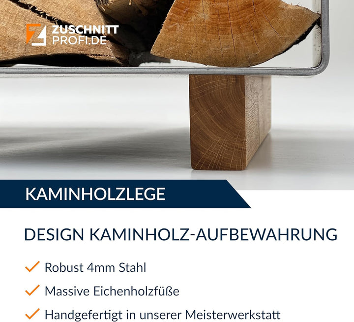 Design Kaminholz Aufbewahrung aus Schwarzstahl (60 x 34 x 47 cm) – handgefertigter Kaminholzkorb mit