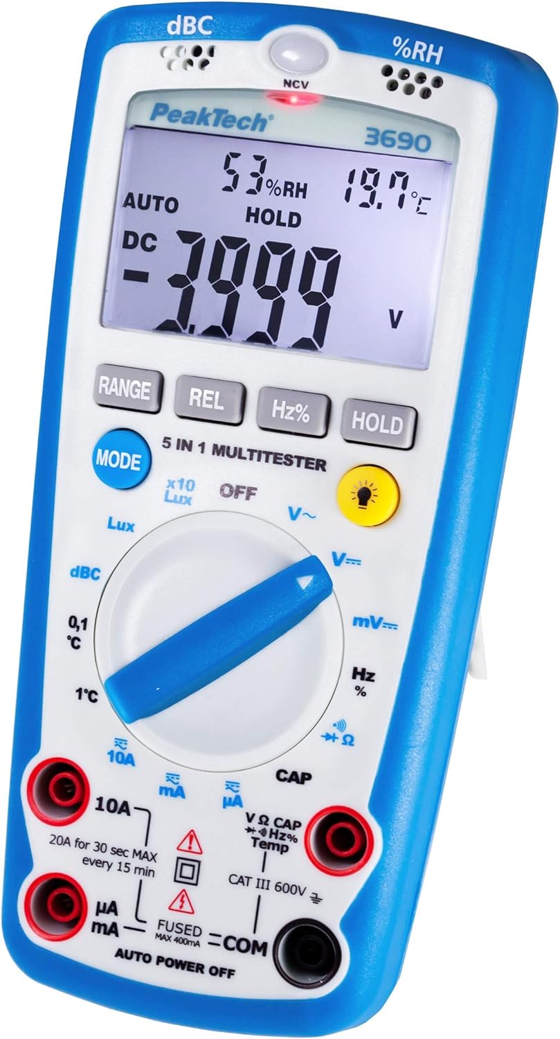 PeakTech 3690 – Digitales 5-in-1 Multimeter & Peak Tech P 8200 – Messzubehör Set für Digital Multime