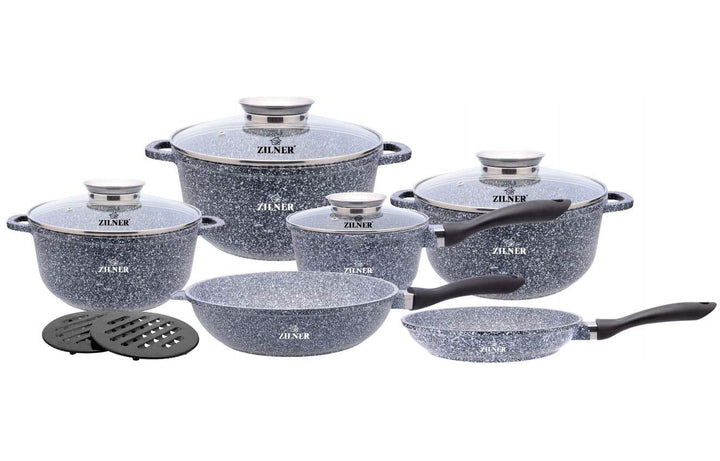 Zilner 12-tlg. Topfset, Topf, Bratpfanne, Kochgeschirr, Untertasse, Keramik-Topfset mit Deckel, für