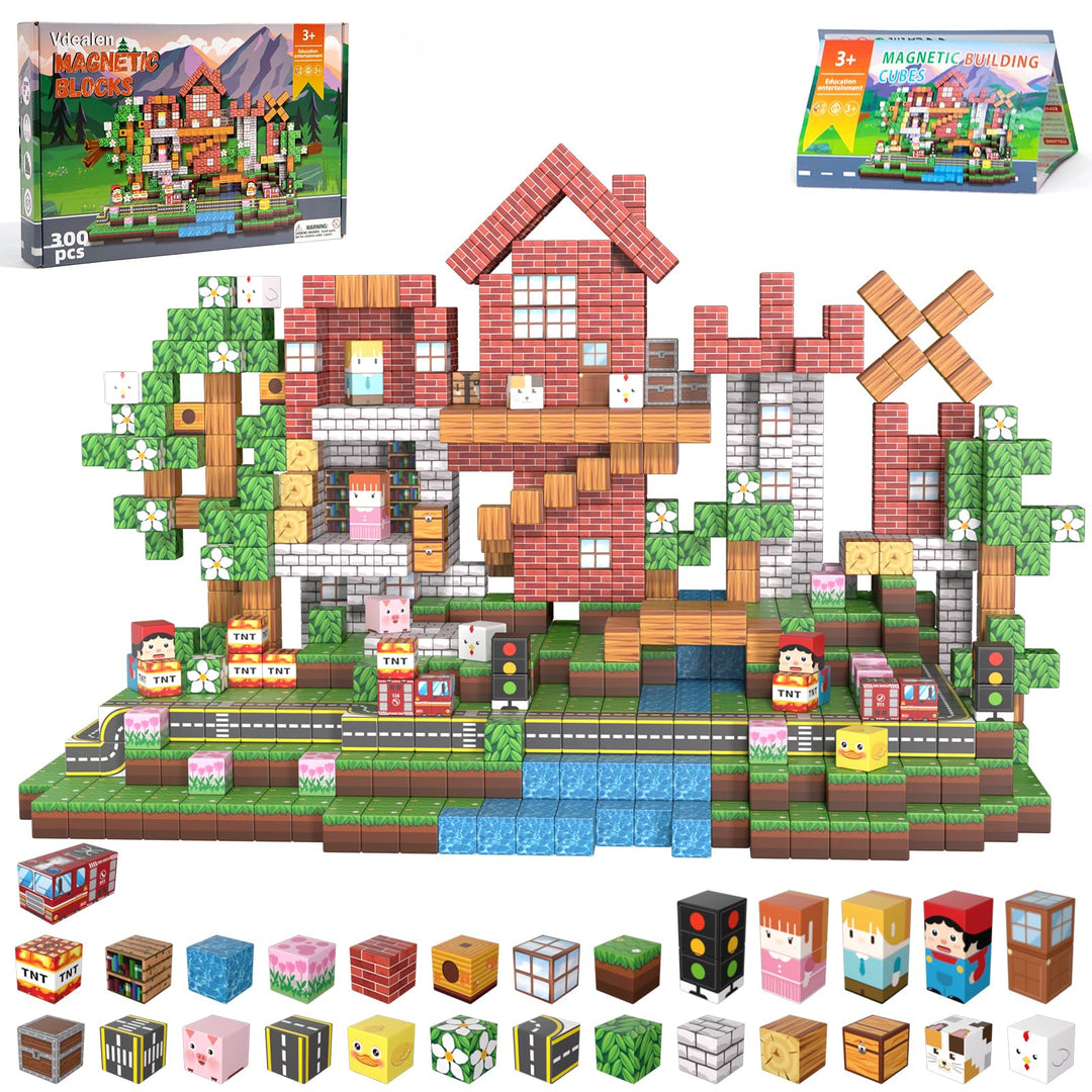 Vdealen 300 PCS Magnetische Bausteine, Stapelung Magnetwürfel Spielzeug für Kinder, STEM Montessori