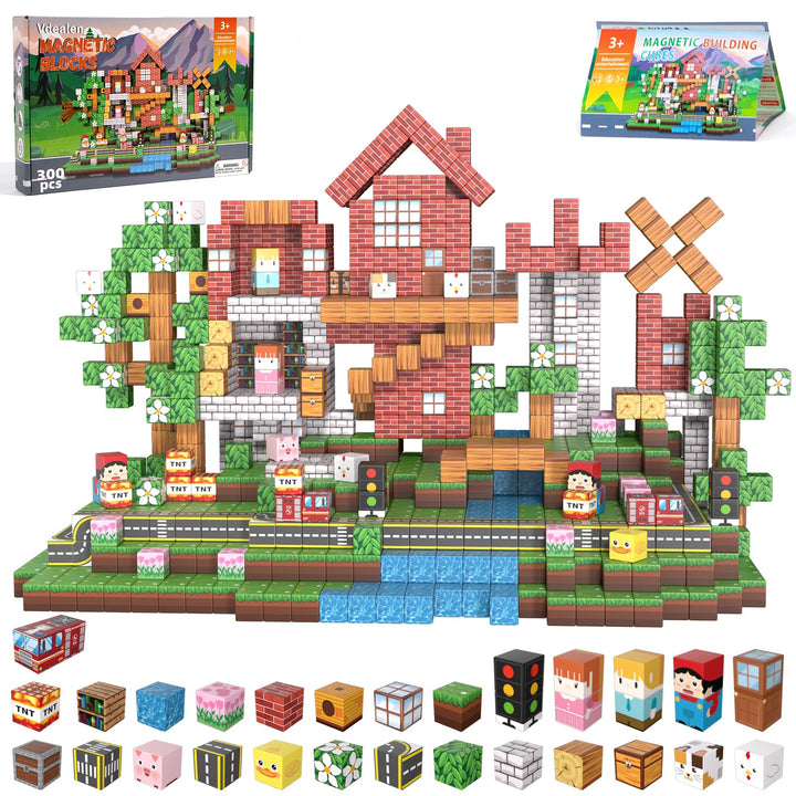 Vdealen 300 PCS Magnetische Bausteine, Stapelung Magnetwürfel Spielzeug für Kinder, STEM Montessori