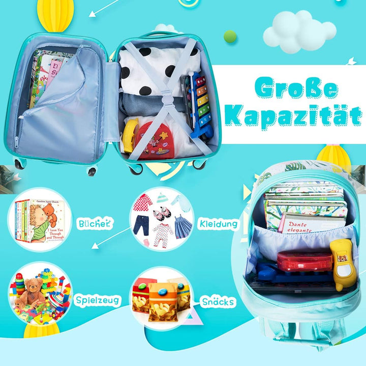 GOPLUS Kinderkoffer mit Rucksack, Kids Trolley, Kindergepäck mit Rollen, Reisekoffer mit Teleskopgri