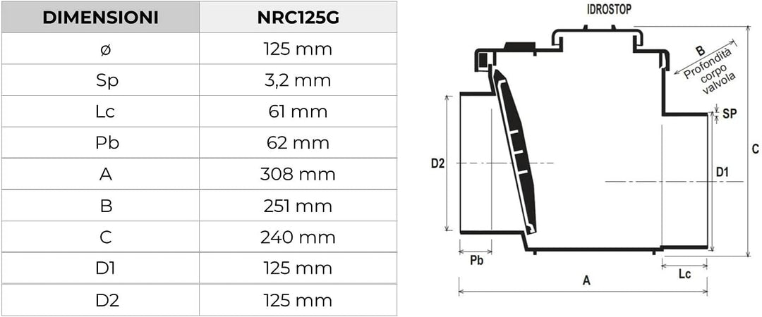 First Plast nrc125g Rückstauklappe aus PVC zum Kleben, grau, Durchmesser 125 mm 125 mm Grau, 125 mm