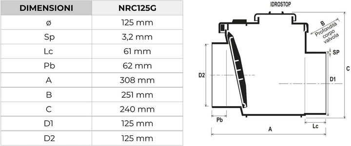 First Plast nrc125g Rückstauklappe aus PVC zum Kleben, grau, Durchmesser 125 mm 125 mm Grau, 125 mm