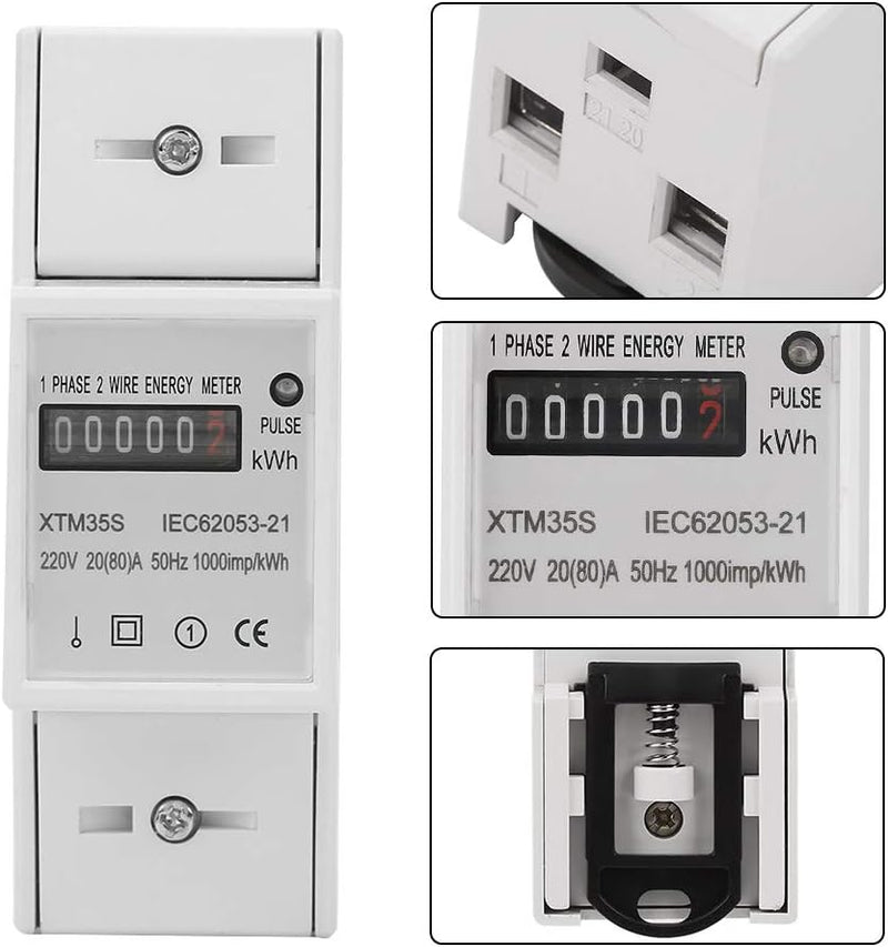 220V Digitaler Einphasen Elektrischer kWh Stromzähler 2-Draht 2P DIN Schiene Energiezähler (20 (80)