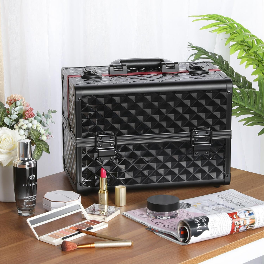 Yaheetech Schminkkoffer schwarz Kosmetikkoffer Alu Werkzeugkoffer Nagel Koffer Beauty Case 34,7 x 22