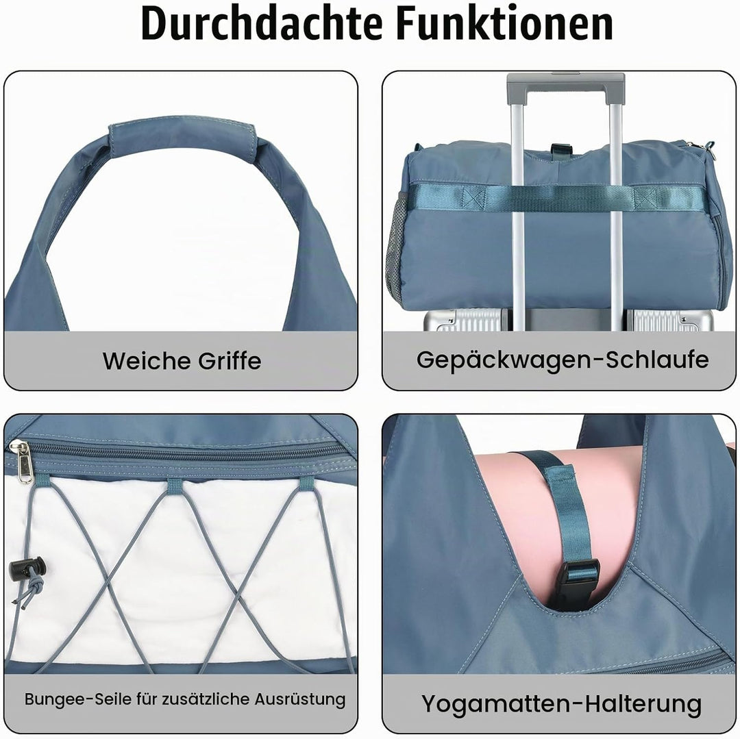 SIVENKE Sporttasche für Damen Yogatasche mit Schuhfach &amp; Nassfach Reisetasche Tragetasche für Yogama