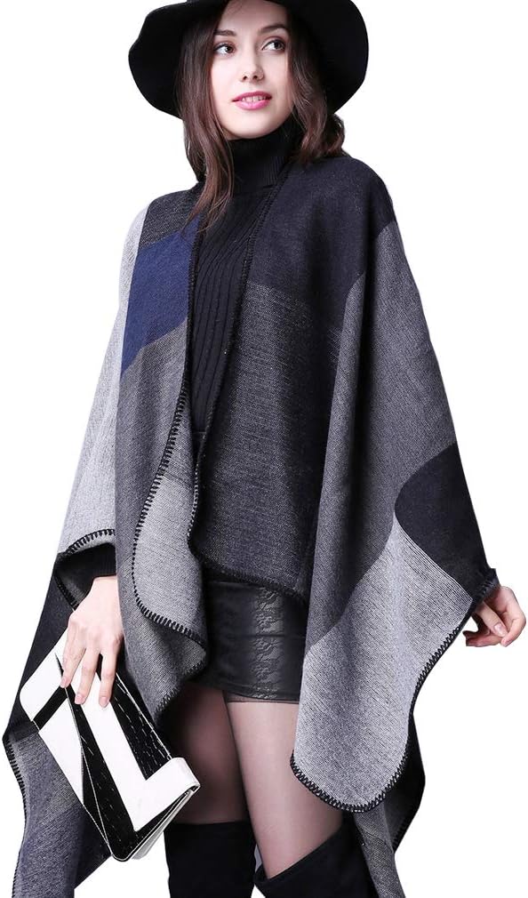 Lifetooler Frauen Poncho Damen Open Front Winterstrickjacke Lady Wendeumhang Bedruckte übergrosse Um