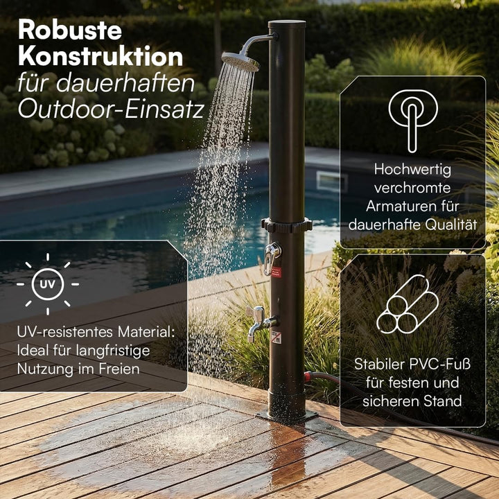 STEELSØN Velion Solardusche Garten 20L – Solar Gartendusche Winterfest – Aussendusche 60° schwarz –