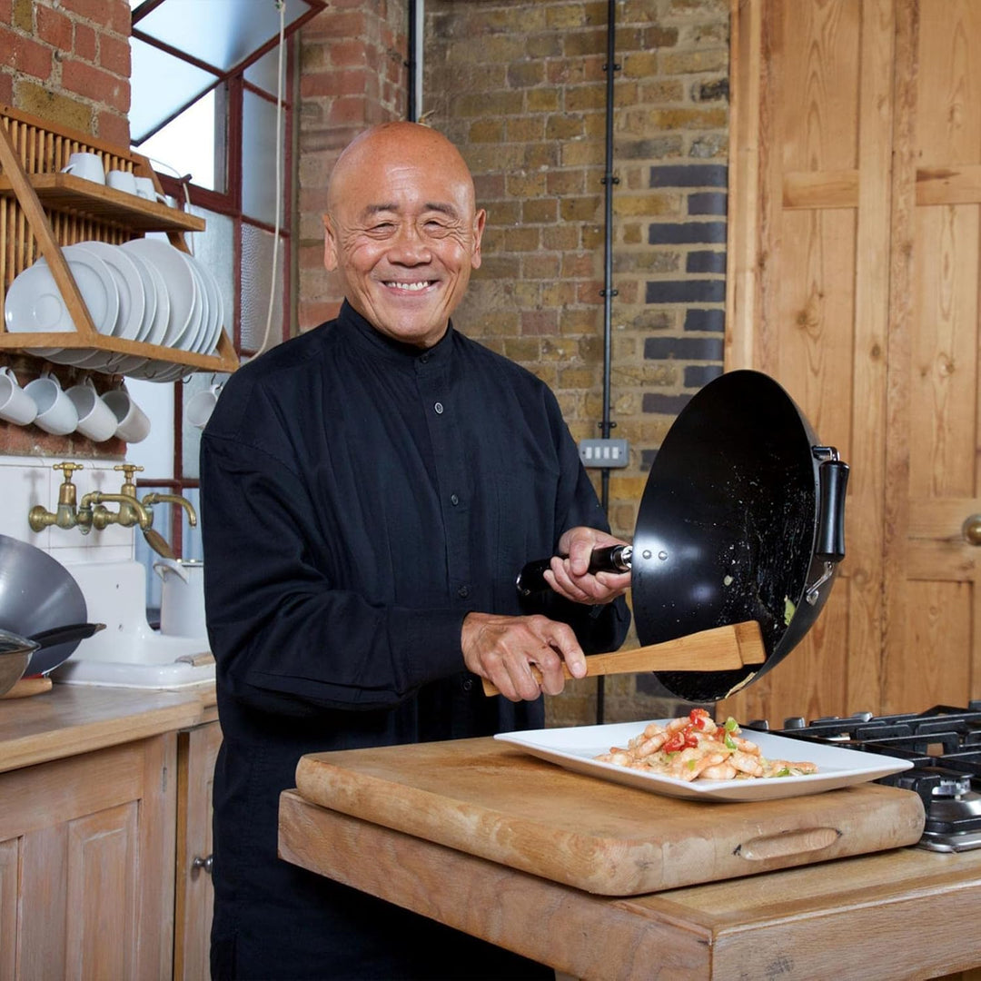Ken Hom Stielwok 31 cm Induktion aus Karbonstahl antihaftbeschichtet mit Gegengriff - Wok Set inklus