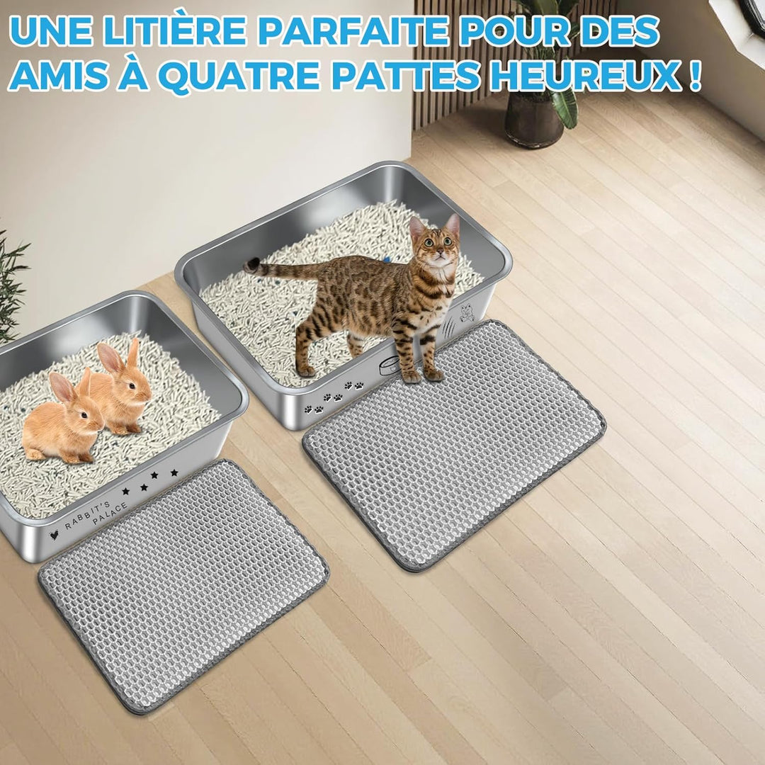 Lohofrnny Edelstahl Katzentoilette, 50×35×10cm Katzenklo Geruchsfrei, Katzentoilette Offen für Kanin