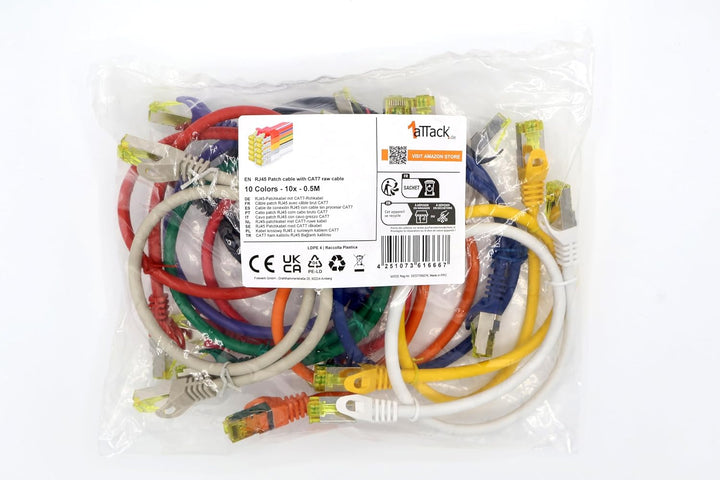 Cat.7 Netzwerkkabel 0,5m 10 Farben 10 Stück Cat7 Ethernetkabel Netzwerk LAN Kabel Rohkabel 10 Gb s S