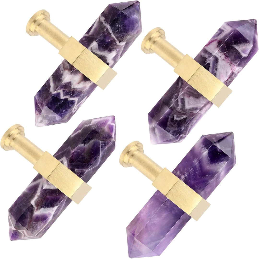 mookaitedecor Satz von 2 Amethyst Sechseck Double Kristall Punkte Schublade Knöpfe mit Schrauben, Cr