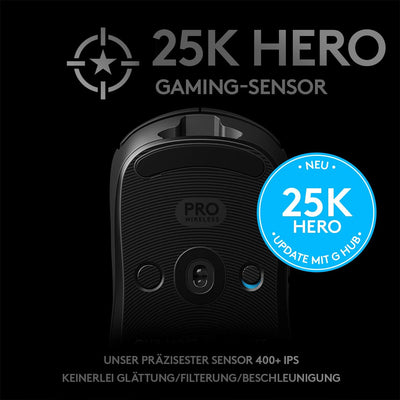 Logitech G PRO Wireless Gaming-Maus mit HERO 25K DPI Sensor, RGB-Beleuchtung, 4-8 programmierbare Ta
