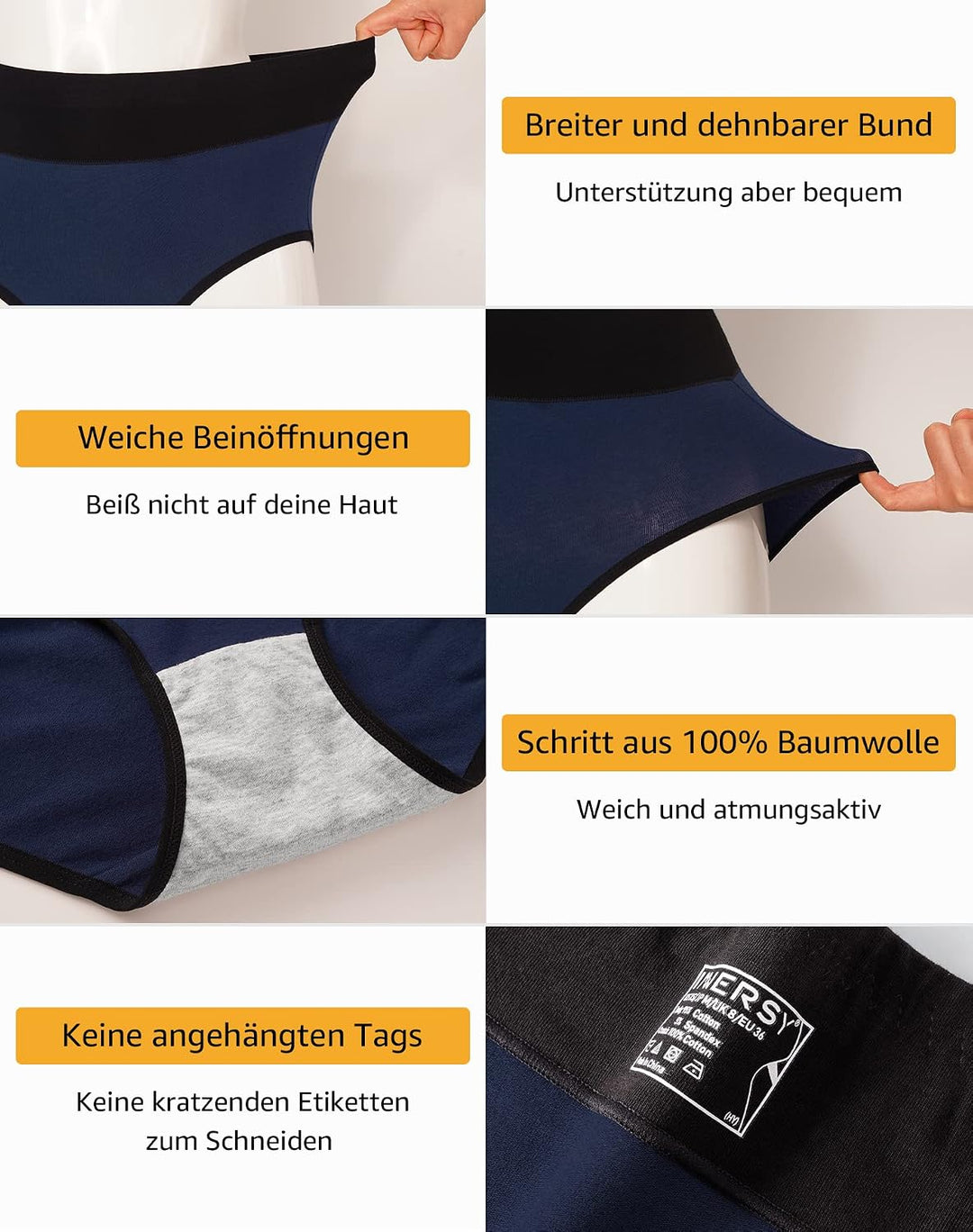 INNERSY Unterhosen Damen Baumwolle Stretch Slips Hohe Taille Weiche Unterwäsche Frauen 5er Pack S Du