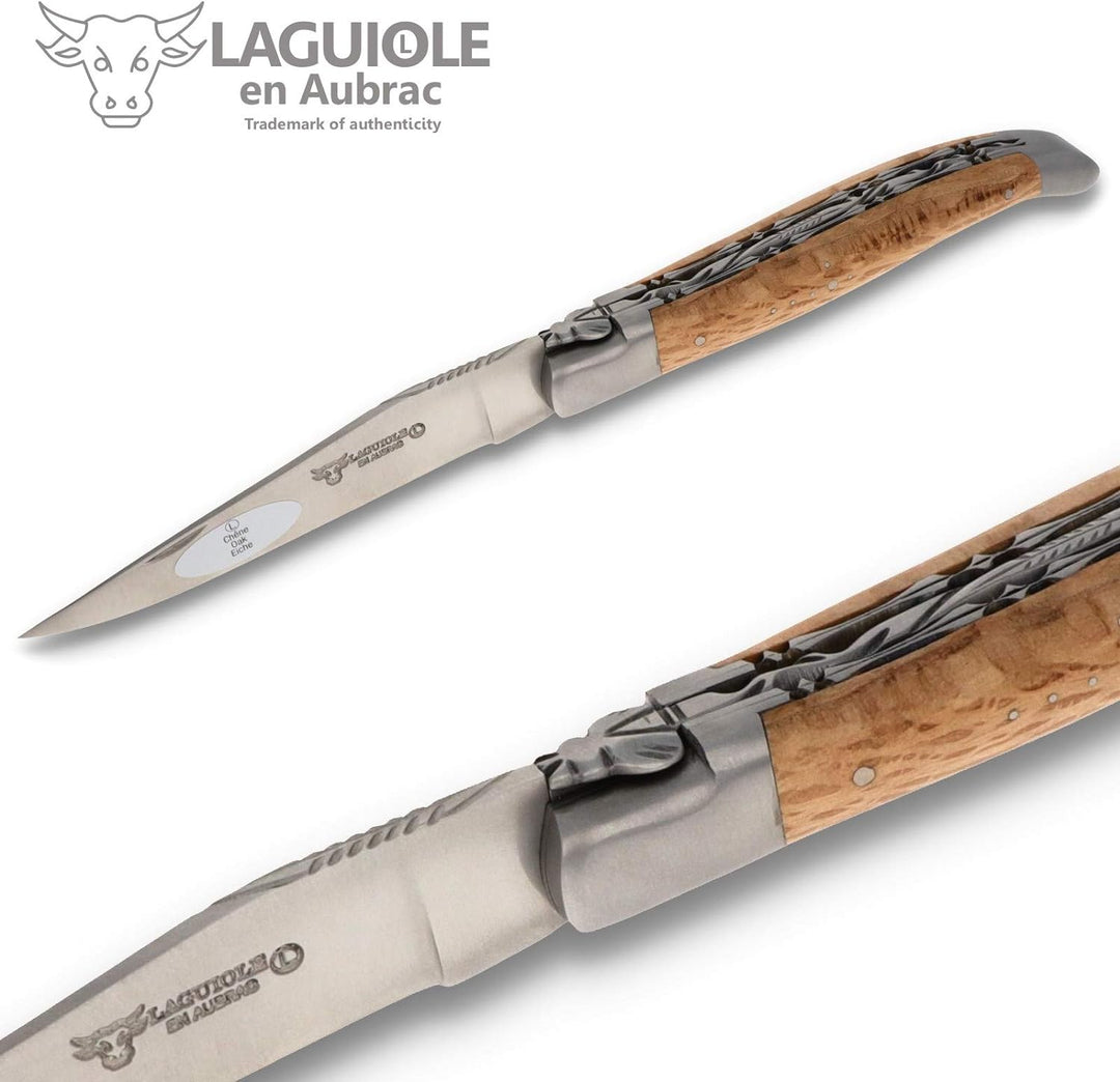 Laguiole en Aubrac Taschenmesser L0712GOIF 12 cm Doppelplatine, Griffschalen Grüne Eiche, Klinge 10