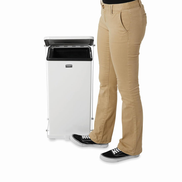 Rubbermaid Commercial Products 12gal The Defenders Steel Step Trash Can with Plastic Liner - White 4