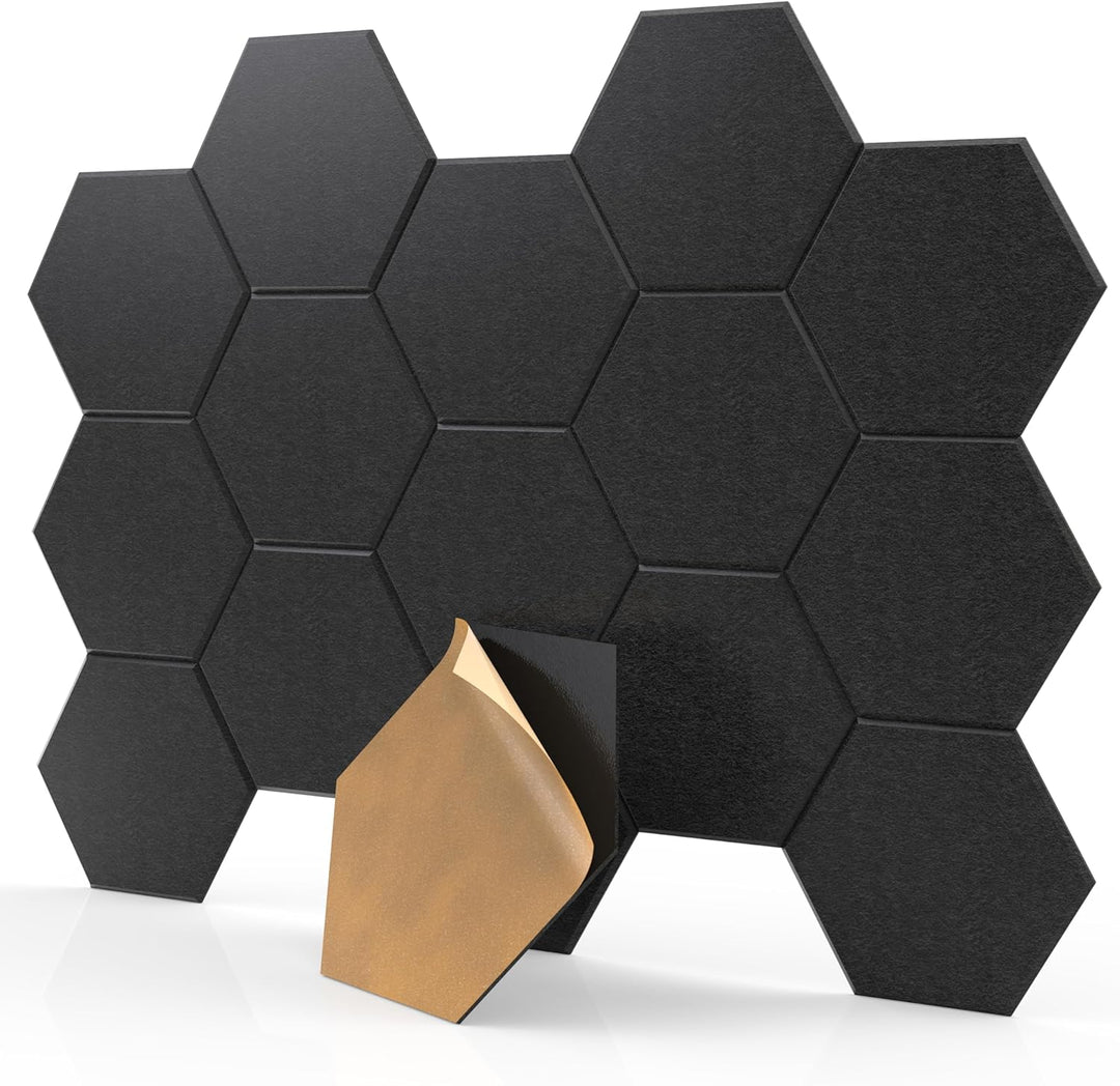 18 Stück schwarze sechseckige selbstklebende Akustikpaneele, 30,5 x 25,4 x 1 cm, schalldichte Wandpa