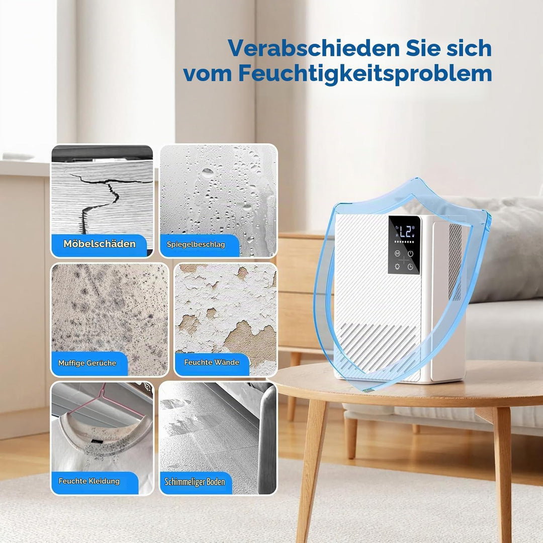 Luftentfeuchter Elektrisch, Ultra Leiser Raumentfeuchter, 2.5L Luftentfeuchter mit LED Display, Auto